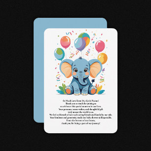 Adorable Baby Elephant Balloons Baby Shower Thank You Card