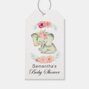 Adorable Baby Elephant Girl's Baby Shower Gift Tags