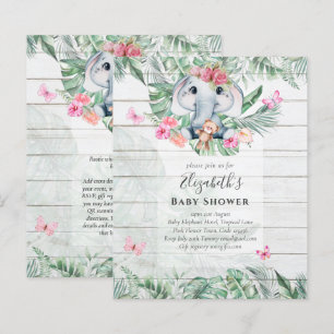 Adorable Baby Elephant Girls Baby Shower Invites