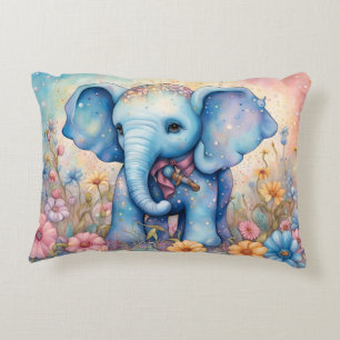 Adorable Baby Elephant In a Pastel Garden Accent Pillow