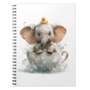 Adorable Baby Elephant in Teacup with Rubber Duck  Notebook