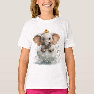 Adorable Baby Elephant in Teacup with Rubber Duck T-Shirt