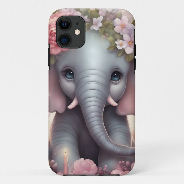 Adorable Baby Elephant with Flowers Case-Mate iPhone Case (Back)