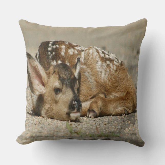 Adorable Baby Fawn Throw Pillow (Front)