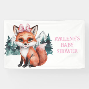 Adorable Baby Fox Watercolor Girl Baby Shower Banner