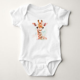 Adorable Baby Giraffe Head, Zoo Animals. Safari Bodysuit