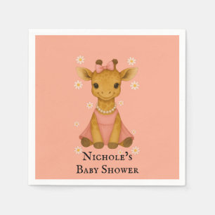 Adorable Baby Giraffe in Pink Girl Baby Shower Napkin