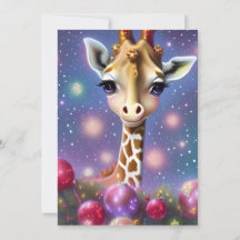 Adorable Baby Giraffe with Holly and Glitter