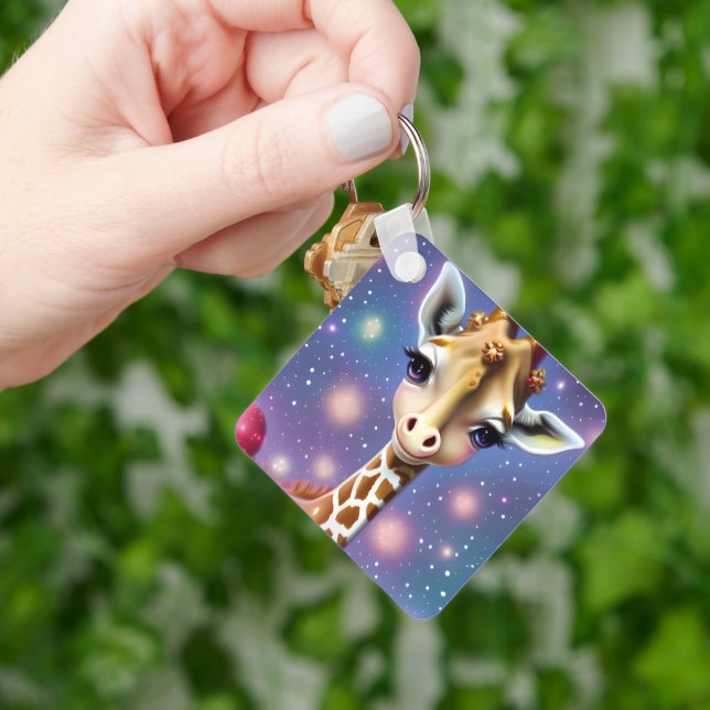 Adorable Baby Giraffe with Holly and Glitter Keychain (Hand)