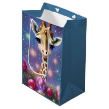 Adorable Baby Giraffe with Holly and Glitter