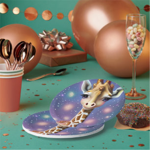 Adorable Baby Giraffe with Holly and Glitter Paper Plate