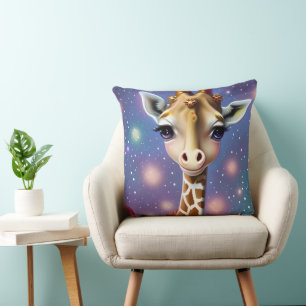 Adorable Baby Giraffe with Holly and Glitter Throw Pillow