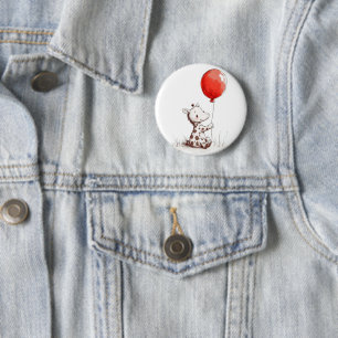 Adorable Baby Giraffe with Red Balloon badge 2 Inch Round Button