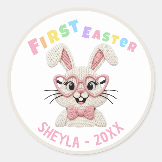 Adorable Baby Girl Boy First Easter Bunny Classic Round Sticker (Front)