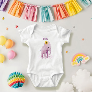 Adorable Baby Girl Elephant With Name Bodysuit