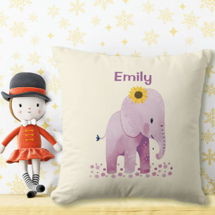 Adorable Baby Girl Elephant With Name Throw Pillow