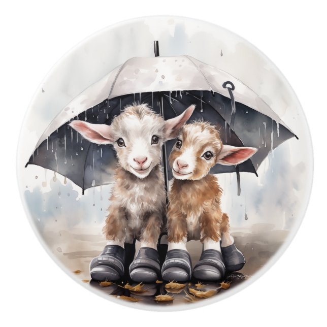 Adorable Baby Goats  Ceramic Knob (Front)