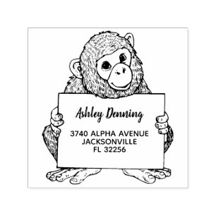 Adorable Baby Gorilla Holding Return Address Self-inking Stamp