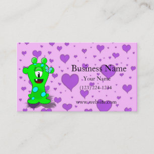 Adorable Baby Green Monster On Hearts Background Business Card