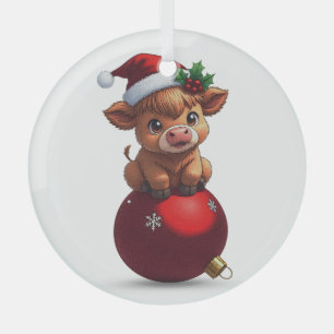 adorable baby highland cow sitting glass ornament