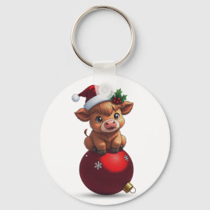 adorable baby highland cow sitting keychain