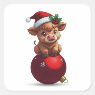 adorable baby highland cow sitting square sticker