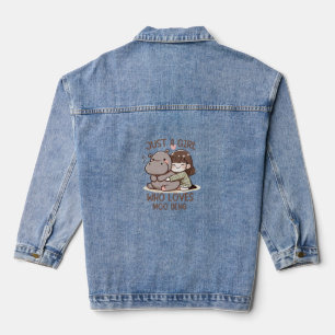 Adorable Baby Hippo Just A Girl Who Loves Moo Deng Denim Jacket