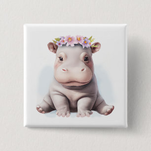 Adorable Baby Hippopotamus 2 Inch Square Button