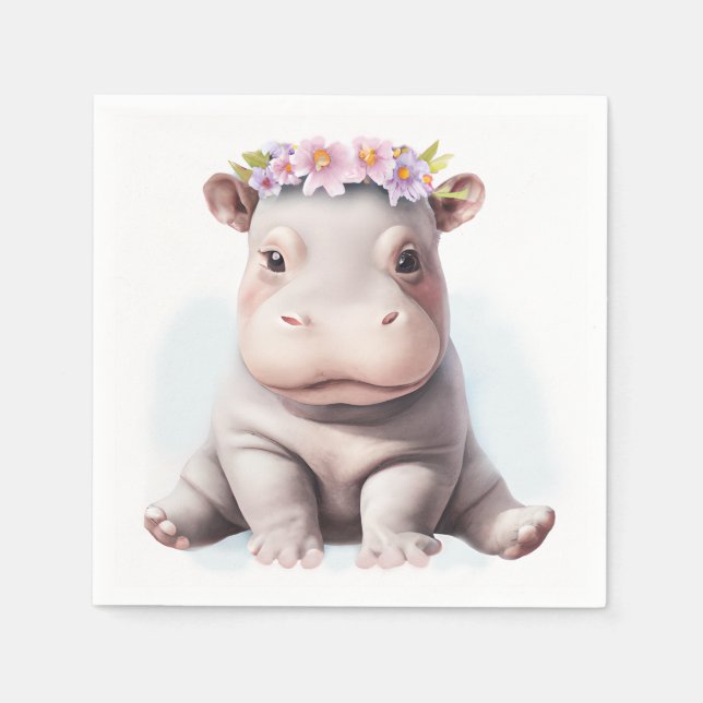 Adorable Baby Hippopotamus Napkin (Front)