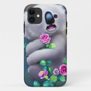 Adorable Baby Koala Bear with Flowers iPhone 11 Case