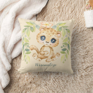 Adorable Baby Leopard Cute Jungle Animal Throw Pillow