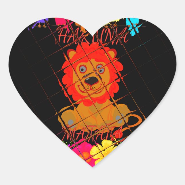 Adorable Baby Lion Art Design Motif Heart Sticker (Front)
