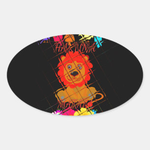 Adorable Baby Lion Art Design Motif Oval Sticker