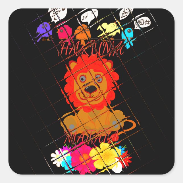 Adorable Baby Lion Art Design Motif Square Sticker (Front)