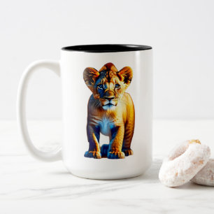 Adorable Baby Lion Cub Design for Animal Lovers Two-Tone Coffee Mug