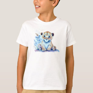 Adorable Baby Lion Cub Surrounded by Leaves and Fl T-Shirt