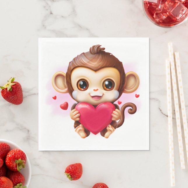 Adorable Baby Monkey Holding a Red Heart Napkin (Insitu)