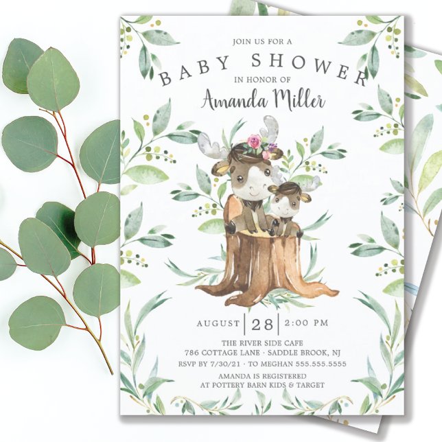 Adorable Baby Moose and Mom Baby Shower  Invitation (Creator Uploaded)