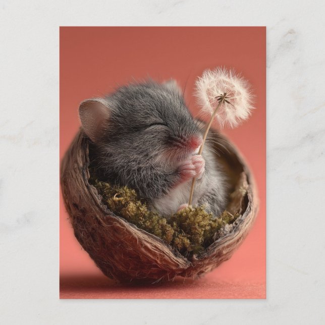 Adorable Baby Mouse Sleeping in a Walnut Shell Postcard (Front)