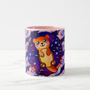 Adorable Baby Otter on Galaxy Doughnut Two-Tone Coffee Mug