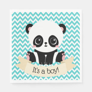 Adorable Baby Panda Blue Baby Shower Paper Napkins