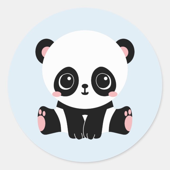 Adorable Baby Panda On Blue Stickers (6 Stickers) (Front)