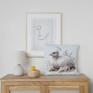 Adorable Baby Peacock & Flowers: Nature's Delight Throw Pillow