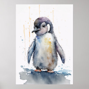 Adorable Baby Penguin Watercolor Nursery Poster