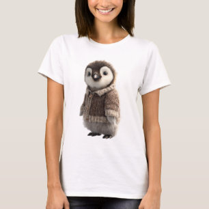 Adorable Baby Penguin Wearing a Cozy Knitted Brown T-Shirt