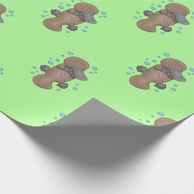 Adorable baby platypus bubble cartoon illustration wrapping paper (Corner)