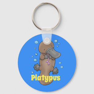 Adorable baby platypus illustration with bubbles keychain