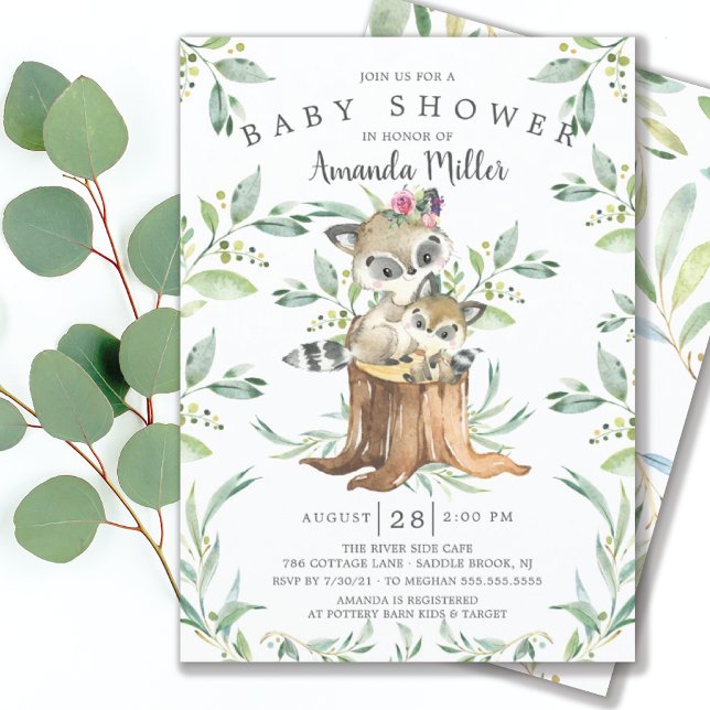 Adorable Baby Raccoon and Mom Woodland Baby Shower Invitation (Creator Uploaded)