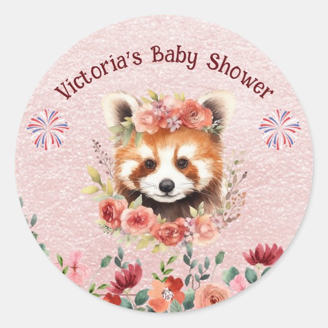 Adorable Baby Red Panda Bear Baby Shower Classic Round Sticker (Front)