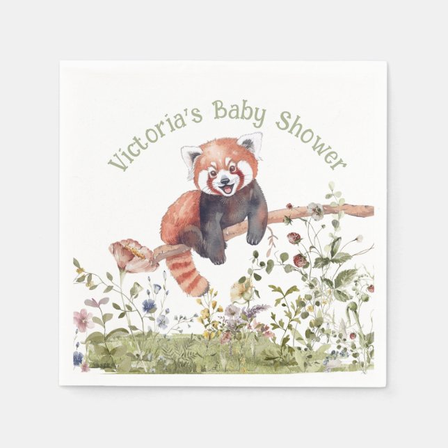 Adorable Baby Red Panda Bear Baby Shower Napkin (Front)